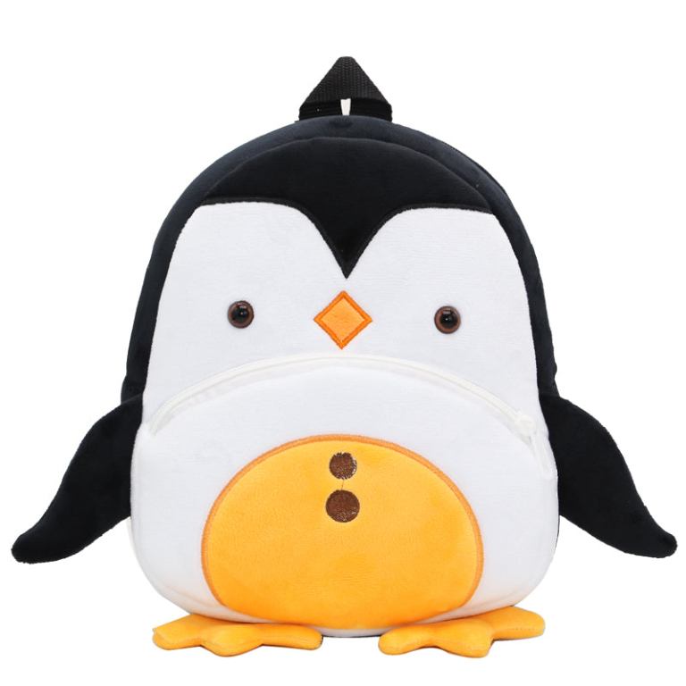 Cute penguin plush backpack on white background
