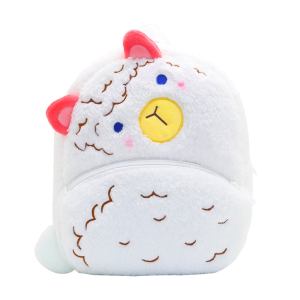 Cute white alpaca plush backpack with pink ears