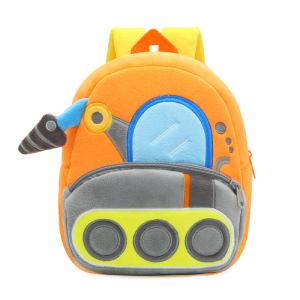 Orange plush excavator-themed children's backpack