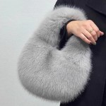 Fashion Soft Plush Half Moon Bags for Women Designer Fluffy Faux Fur Lady Handbags Luxury Small Tote Female Winter Purses 5