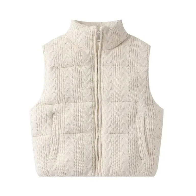 Women's Beige Sleeveless Vest Jacket Knitted Solid Outwear Waistcoat Streetwear Fashion 2026 Inszart Coat
