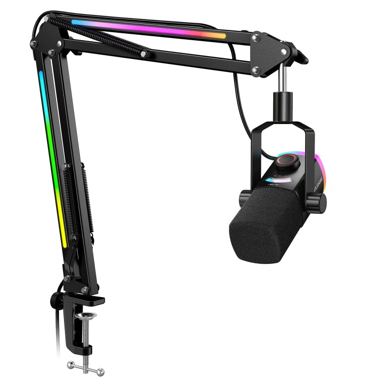 FIFINE AM8PROT Gaming Microphone Kit with Boom Arm, Dynamic XLR/USB Streaming Mic with RGB Light & Tap-to-Mute & Mix Control