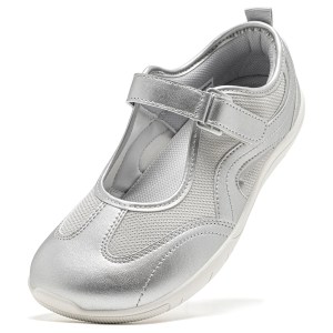 HOBIBEAR Women Wide Width Ballet Flats Zero Drop Mary Jane Shoes Adjustable Hook-Loop Minimalist Lightweight Barefoot Flats