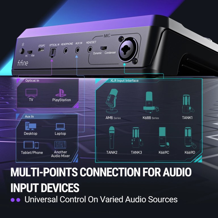 fifine sc8 audio mixer with rgb lighting & voice changer, xlr mic preamp, 3 eq modes, plug & play for gaming/streaming/podcast FIFINE SC8 Audio Mixer with RGB lighting & Voice Changer, XLR Mic Preamp, 3 EQ Modes, Plug & Play for Gaming/Streaming/Podcast 4