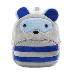 Grey and blue bear plush kids backpack
