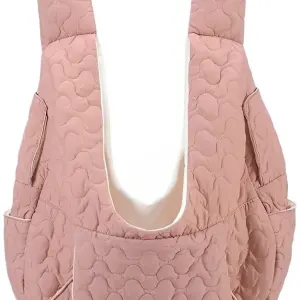 Pink quilted baby carrier with wide straps