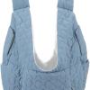 Light blue quilted baby carrier with shoulder straps