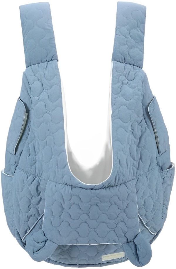 Light blue quilted baby carrier with shoulder straps