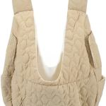 41okf5hizol. ac 1.jpg Beige quilted shoulder bag with wide straps