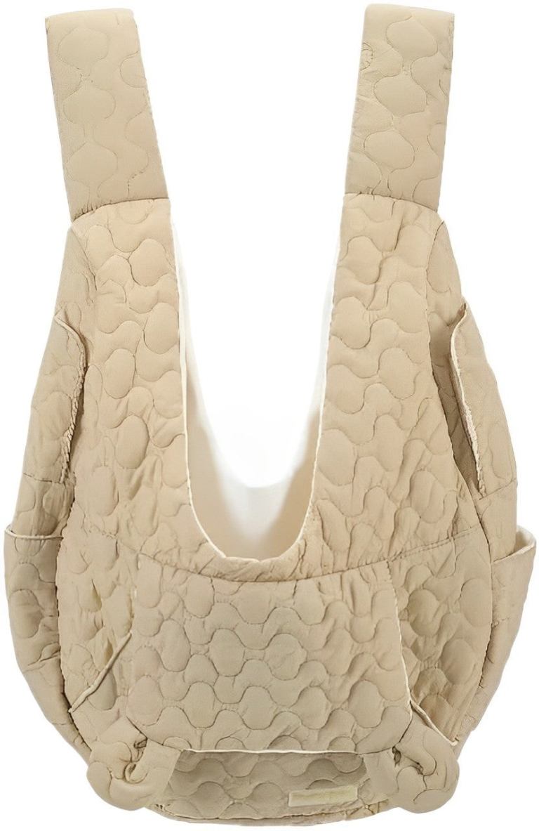 41okf5hizol. ac 1.jpg Beige quilted shoulder bag with wide straps