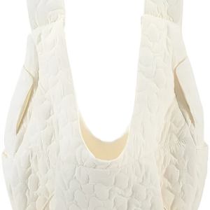White textured shoulder bag with wide straps