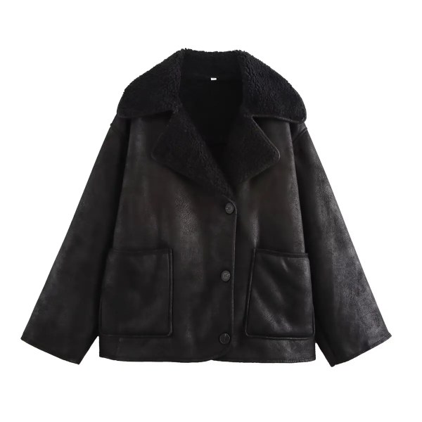 Winter Women's Black Faux Leather Jacket Warm Streetwear Outwear Solid Elegant Warmth 2026 PU Coat for Ladies Jackets Coat Tops 4