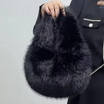 Fashion Soft Plush Half Moon Bags for Women Designer Fluffy Faux Fur Lady Handbags Luxury Small Tote Female Winter Purses 4