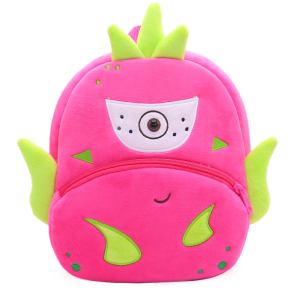 Pink monster plush backpack with green spikes