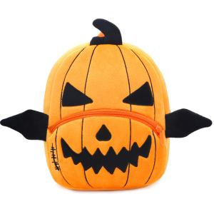 Pumpkin-shaped backpack with bat wings and zip