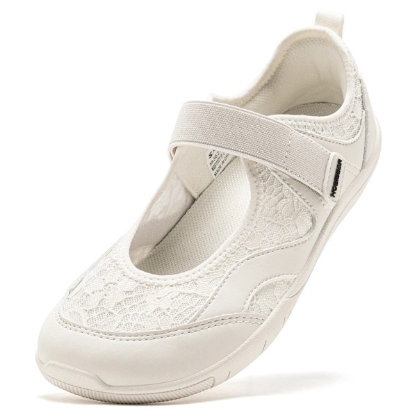 HOBIBEAR Women Barefoot Ballet Flats Hook-Loop Wide Toe Box Shoes Mesh Floral Weave Mary Jane Shoes