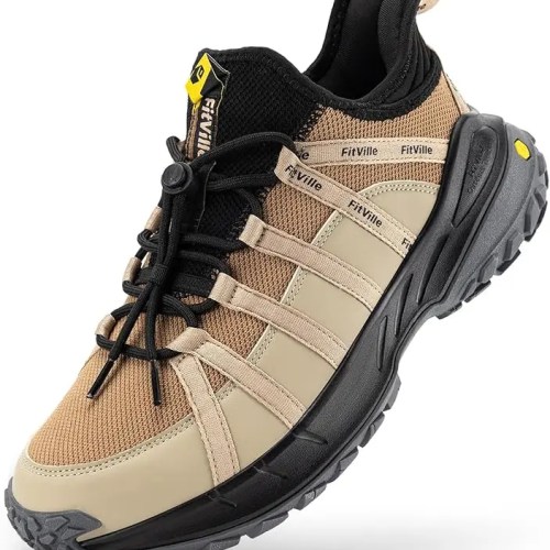 FitVille Wide Slip On Shoes For Men Walking Hiking Shoe Outdoor Trekking Loafer Arch Support Slip Resistant Wide Toe Box