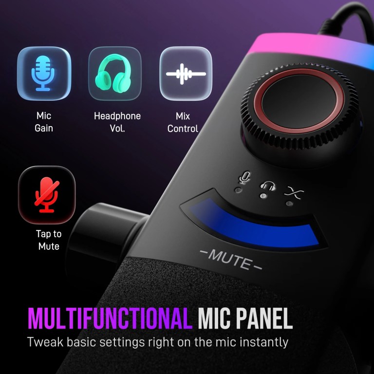 FIFINE AM8PROT Gaming Microphone Kit with Boom Arm, Dynamic XLR/USB Streaming Mic with RGB Light & Tap-to-Mute & Mix Control 4