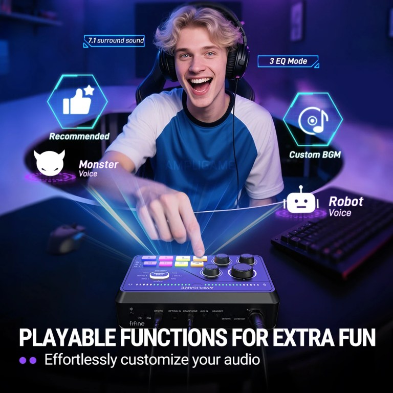 fifine sc8 audio mixer with rgb lighting & voice changer, xlr mic preamp, 3 eq modes, plug & play for gaming/streaming/podcast FIFINE SC8 Audio Mixer with RGB lighting & Voice Changer, XLR Mic Preamp, 3 EQ Modes, Plug & Play for Gaming/Streaming/Podcast 2