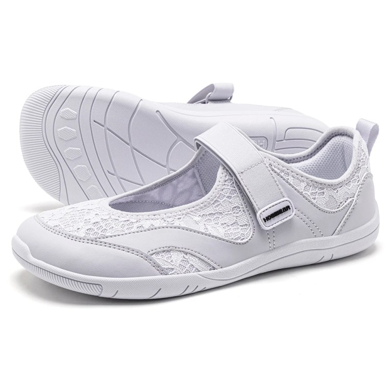 HOBIBEAR Women Barefoot Ballet Flats Hook-Loop Wide Toe Box Shoes Mesh Floral Weave Mary Jane Shoes 1