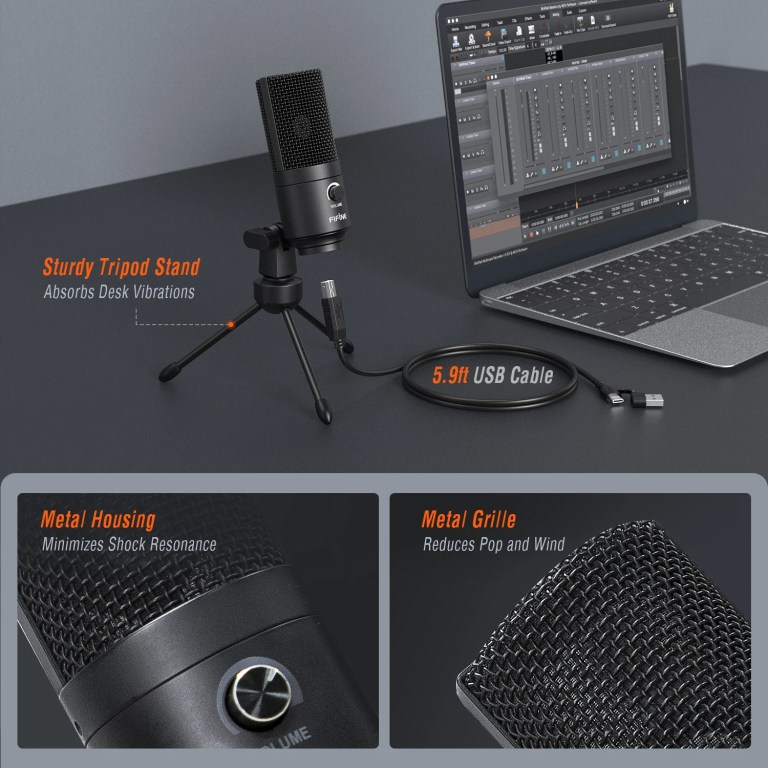 FIFINE USB Condenser Microphone for MAC OS/Windows,Metal Cardioid Laptop Mic for Recording,Voice Overs,Streaming,Meeting-K669B 6