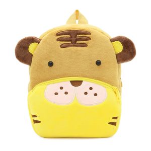 Cute tiger-themed kids backpack on white background