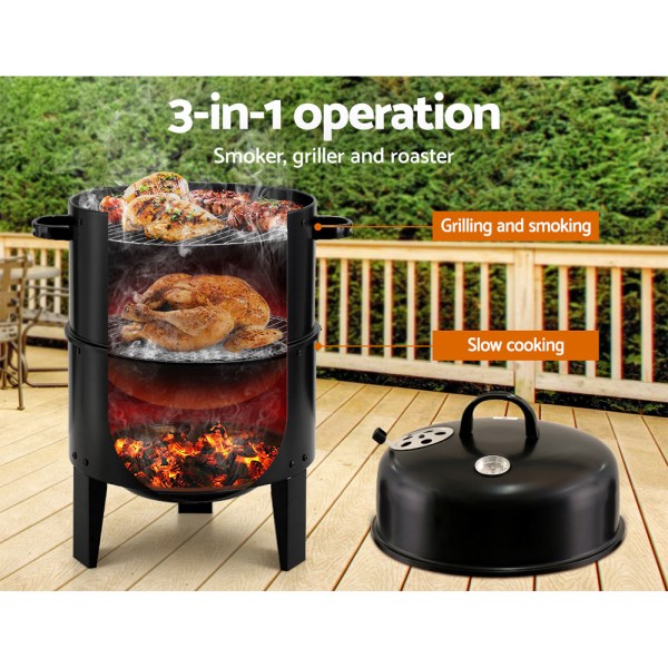 grillz bbq grill 3 in 1 charcoal smoker
