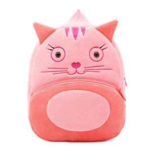 Pink plush cat-shaped backpack with ears
