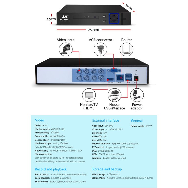 ul tech 1080p security camera system 8ch dvr with 8 cctv square cameras