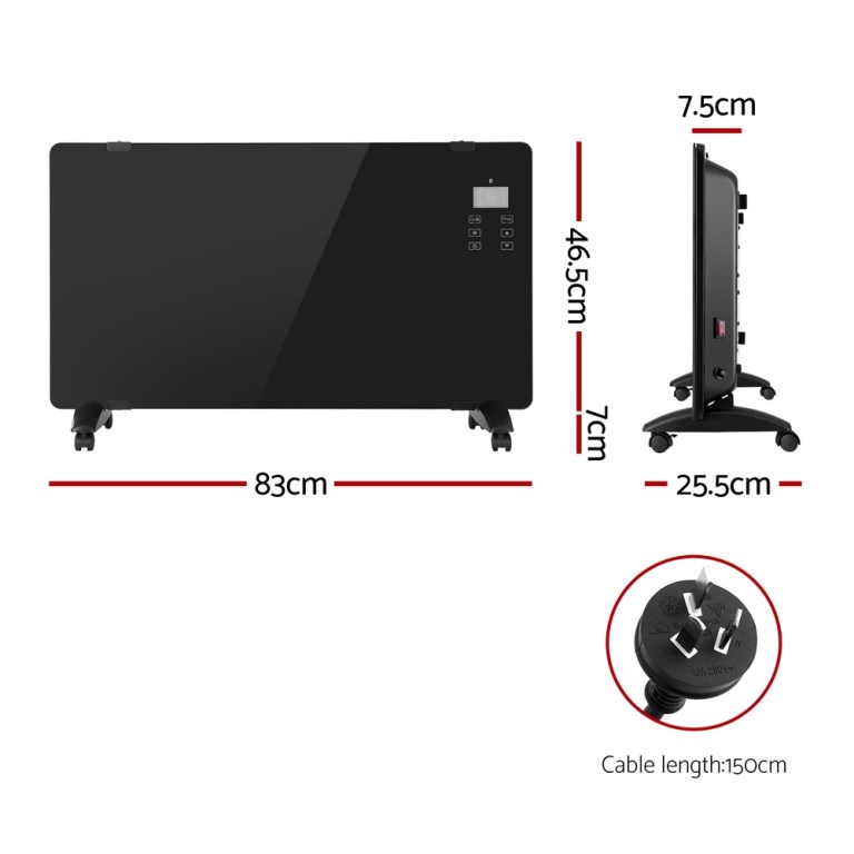 devanti electric convection heater black 2000w