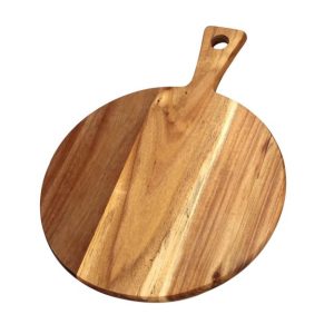 Round wooden serving board with handle