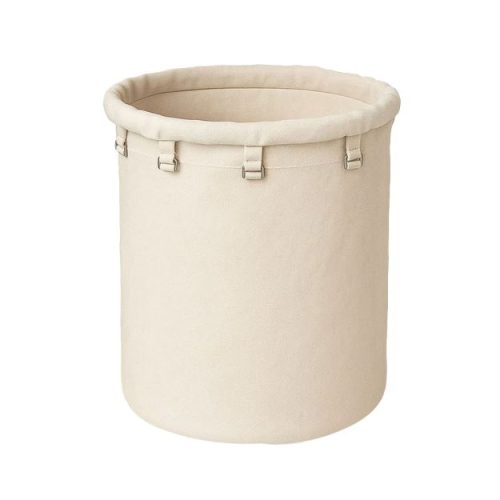 cropped 000 5.jpg Beige fabric laundry hamper with metal clips