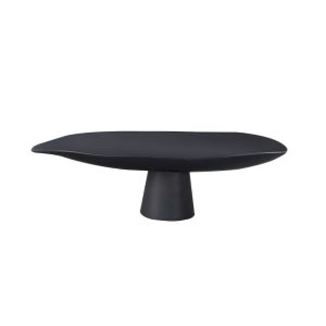 Modern black oval coffee table with pedestal base