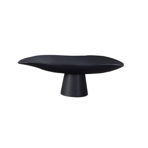 Modern black sculptural coffee table with pedestal base