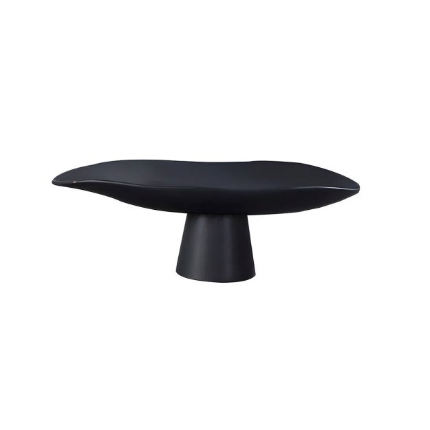 Modern black sculptural coffee table with pedestal base