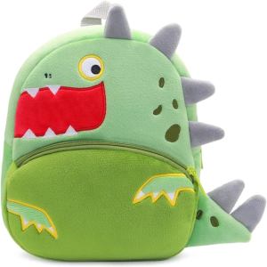 Green dinosaur kids backpack with spikes and tail