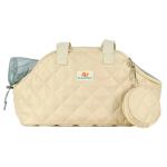 Beige quilted pet carrier with mesh panel