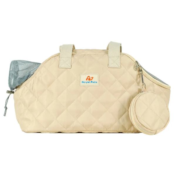 download 1 521b6e17 08fe 4adf 815f 2ebab6bc2e0b.jpg Beige quilted pet carrier with mesh panel