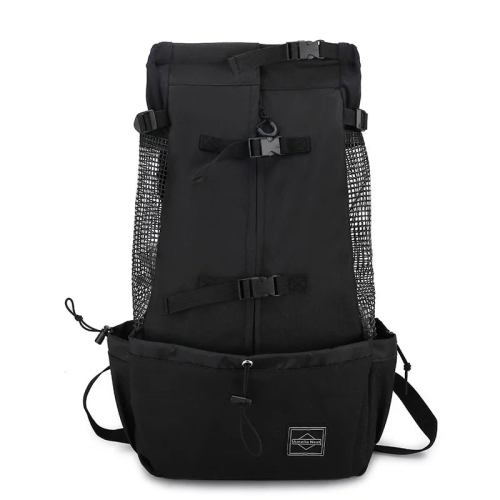 Black hiking backpack with mesh side pockets