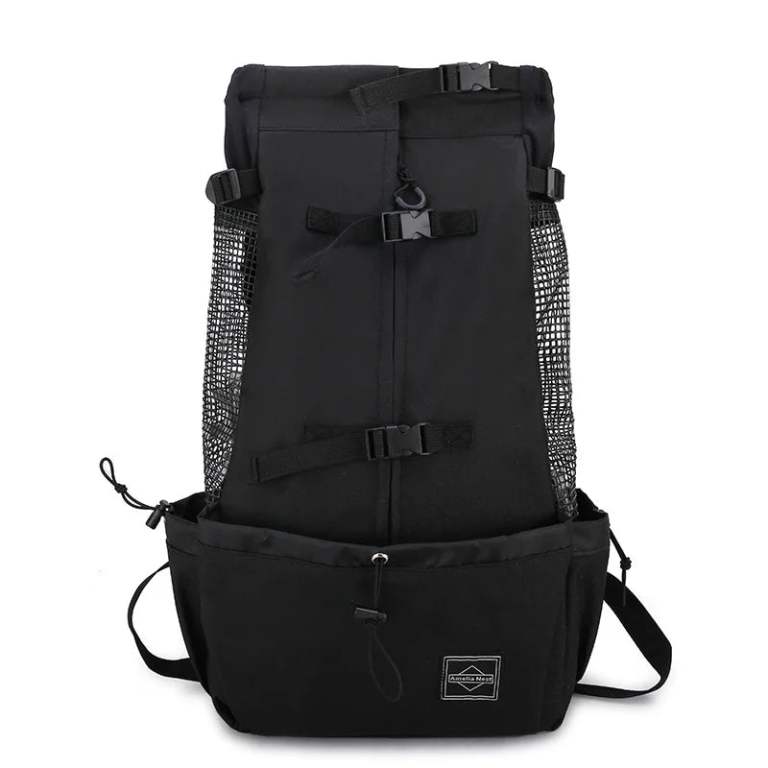 Black hiking backpack with mesh side pockets