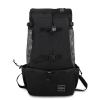 Black hiking backpack with buckles and mesh pockets