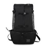 Black hiking backpack with buckles and mesh pockets
