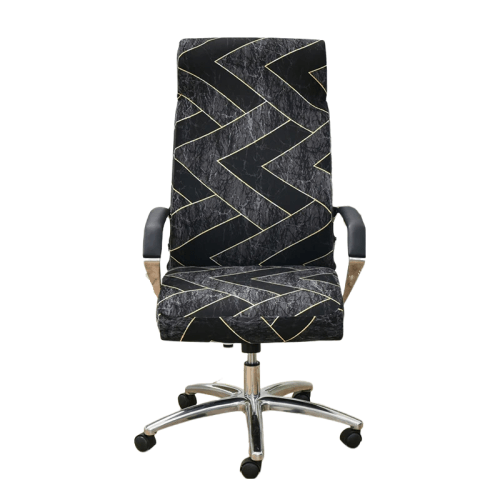 Black and gold geometric office chair on wheels