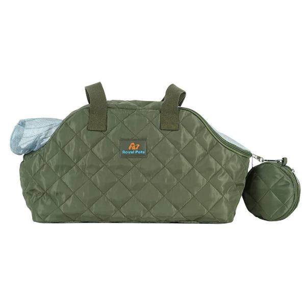 Olive quilted pet carrier bag with handles