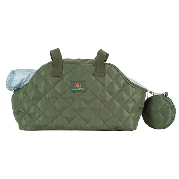 Olive quilted pet carrier bag with handles