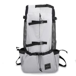 Light grey hiking backpack with black straps