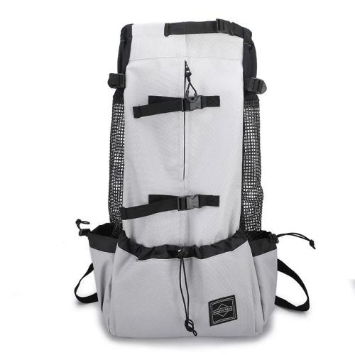 Light grey hiking backpack with black straps