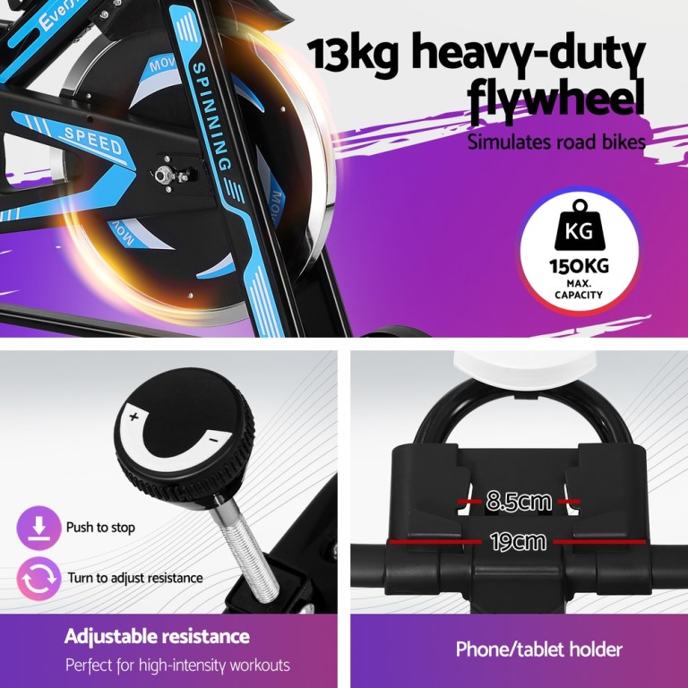 everfit spin bike exercise bike 13kg flywheel fitness 150kg capacity