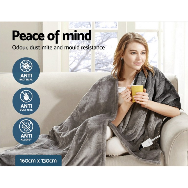 giselle bedding heated electric throw rug fleece sunggle blanket washable silver