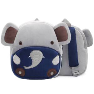 Grey elephant-shaped children's backpack with blue front